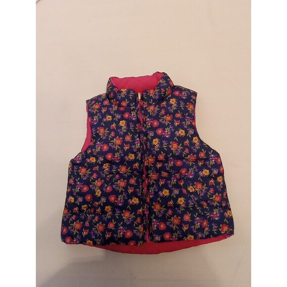 POLO RALPH LAUREN GOOSE DOWN ‘REVERSIBLE’ VEST PINK/ FLoral GIRLS  Size 12 Month - Picture 1 of 7